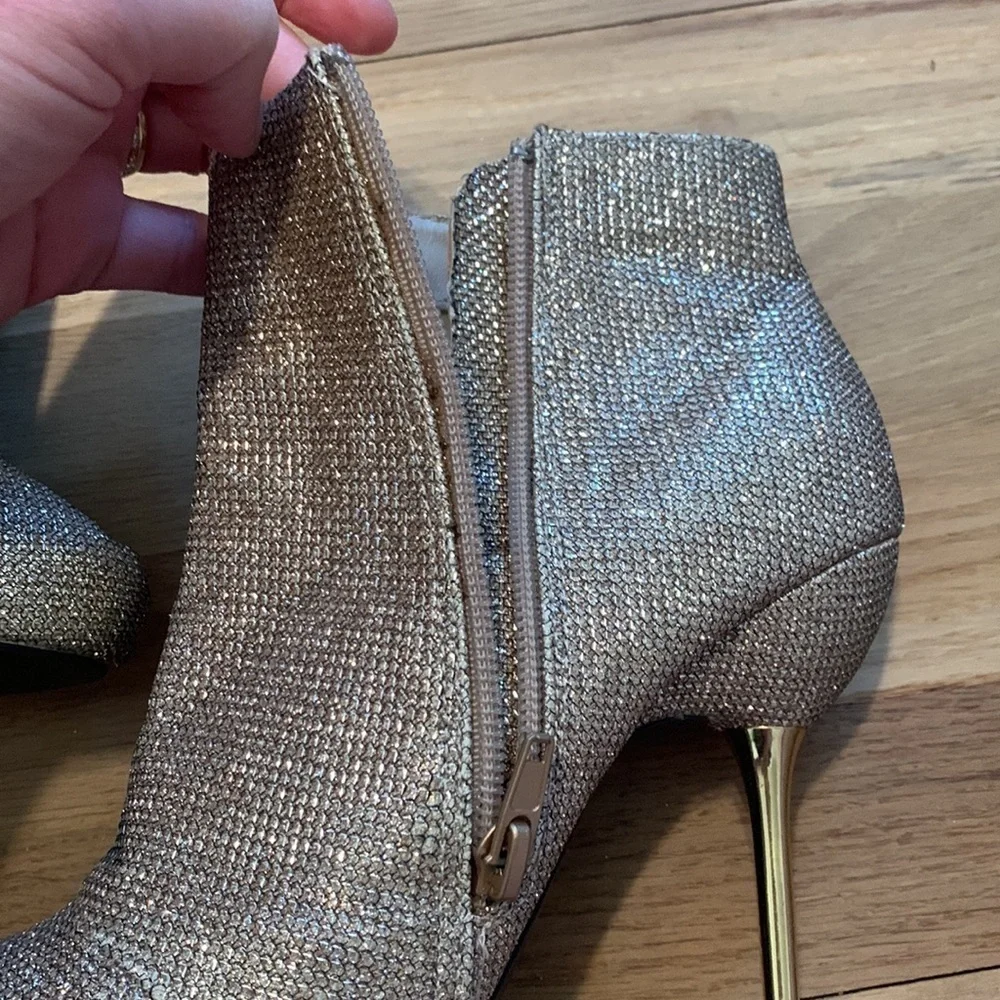 DEB Glitter Stiletto High Heel Ankle Booties w/ Side Zipper Gold Women’s 6